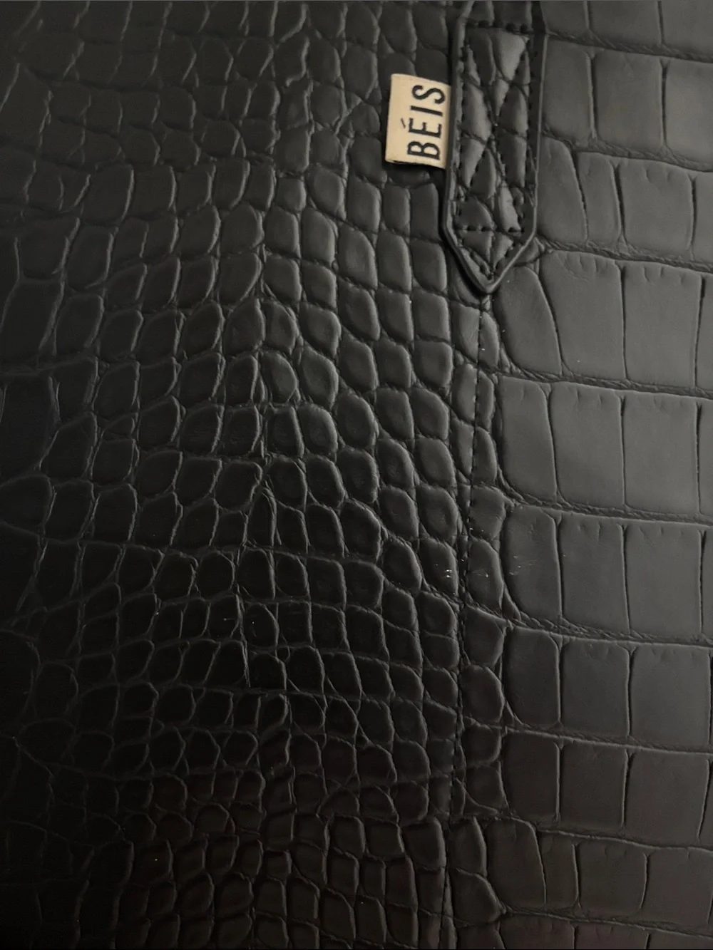 BEIS Black Croc-Embossed Laptop Tote with Detachable Strap